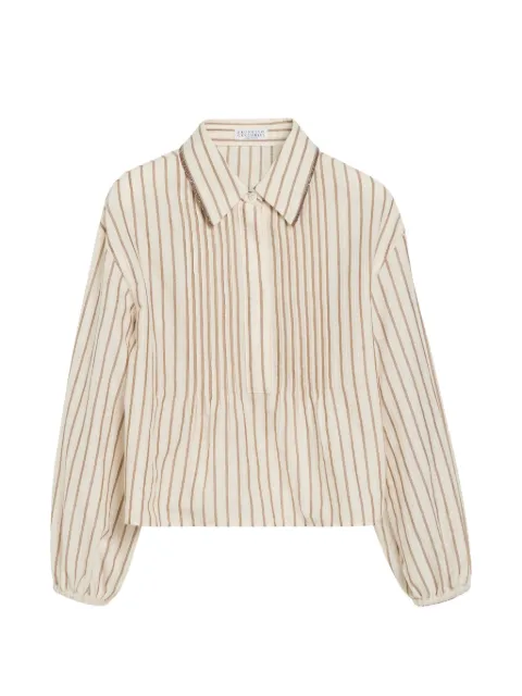 Brunello Cucinelli Kids striped lightweight cotton shirt with Monili