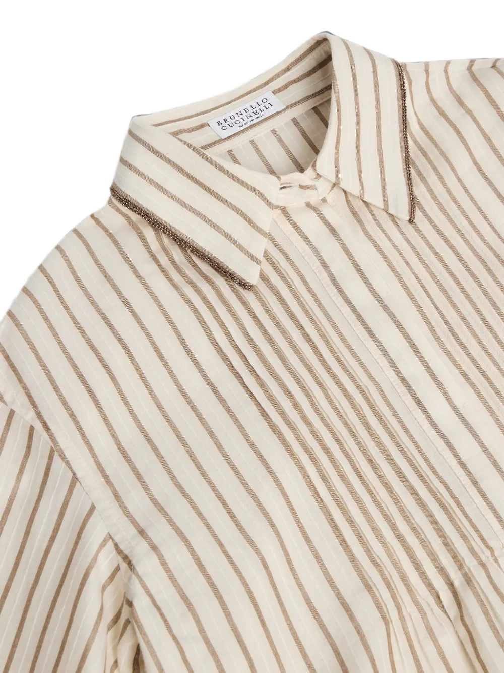 Brunello Cucinelli Kids Lichtgewicht katoenen shirt met Monili-verfraaiing en strepen Beige