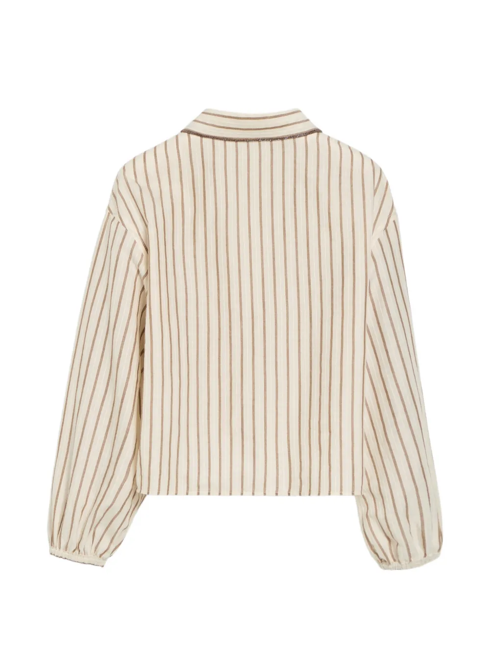 Brunello Cucinelli Kids Lichtgewicht katoenen shirt met Monili-verfraaiing en strepen Beige