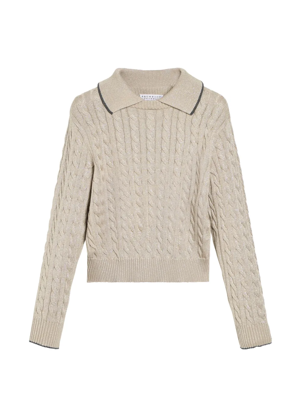 Brunello Cucinelli Kids Funkelnder Pullover mit Zopfmuster und Faux-Layering - Nude