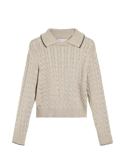 Brunello Cucinelli Kids kabelstrikket sweater i glitrende bomuld med imiterede lag