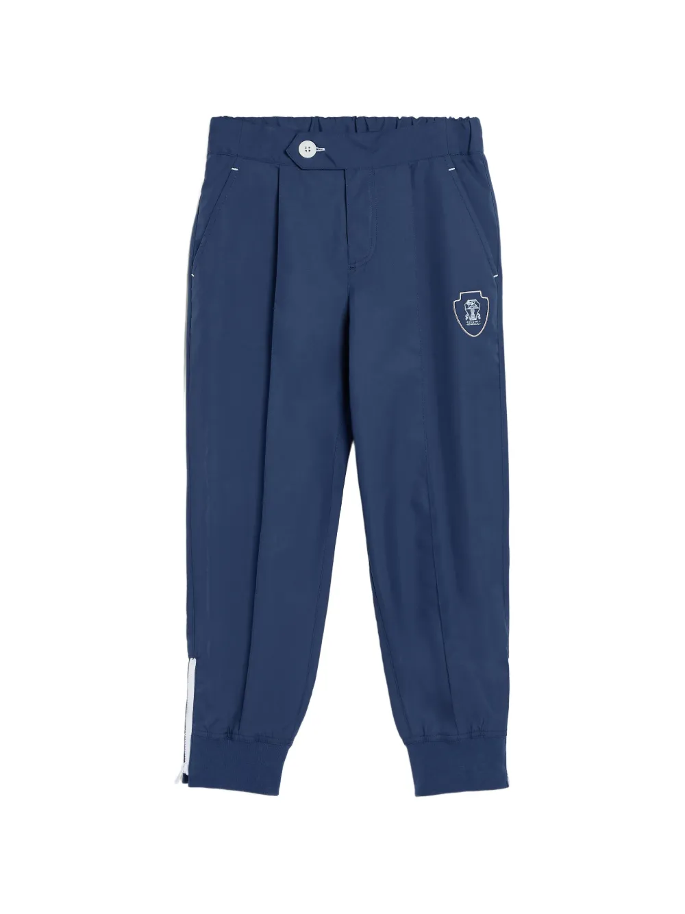 Brunello Cucinelli Kids logo-patch zipped-cuff trousers - Blu