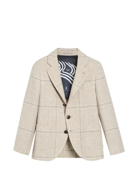 Brunello Cucinelli Kids silk, wool and cashmere Prince of Wales flannel blazer