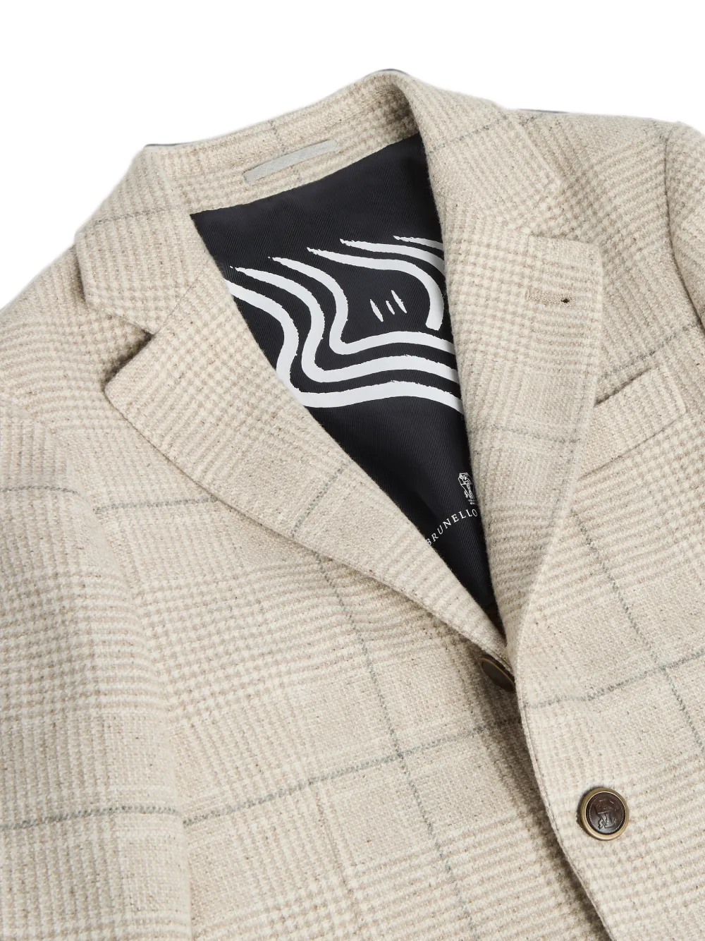 Brunello Cucinelli Kids Prince of Wales flanellen blazer van zijde wol en kasjmier Beige