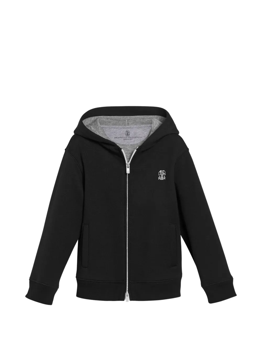 Brunello Cucinelli Kids hoodie à fermeture zippée et logo en coton, cachemire et soie - Noir Brunello Cucinelli Kids hoodie à fermeture zippée et logo en coton, cachemire et soie - Noir