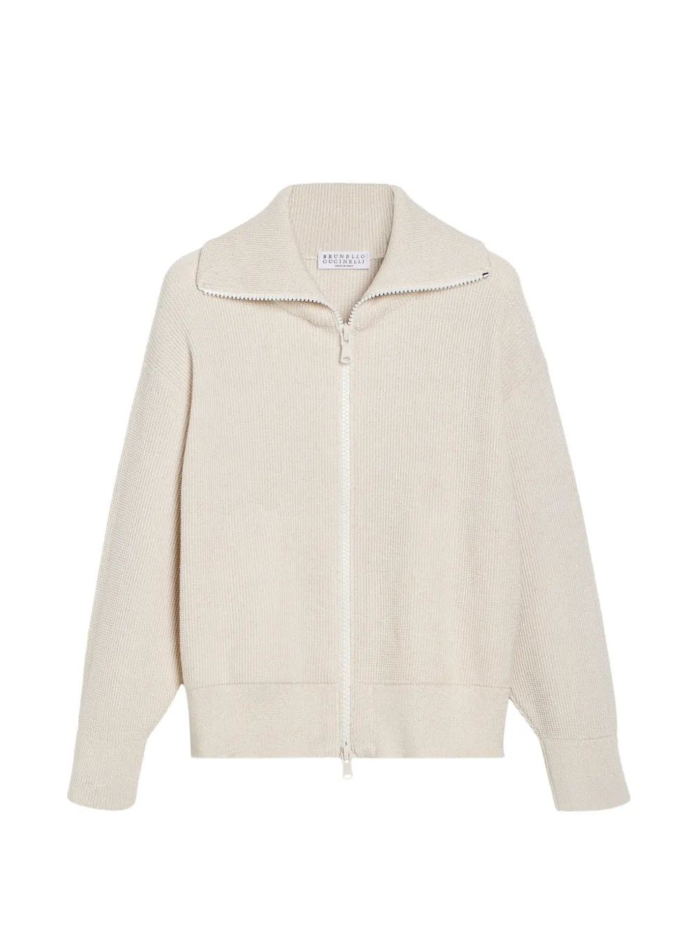 Brunello Cucinelli Kids Cardigan a coste micro con zip - Toni neutri