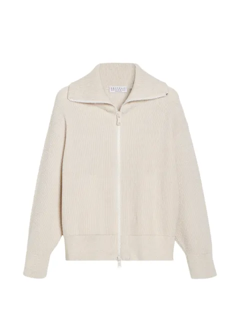 Brunello Cucinelli Kids sparkling cotton micro-rib cardigan with zipper