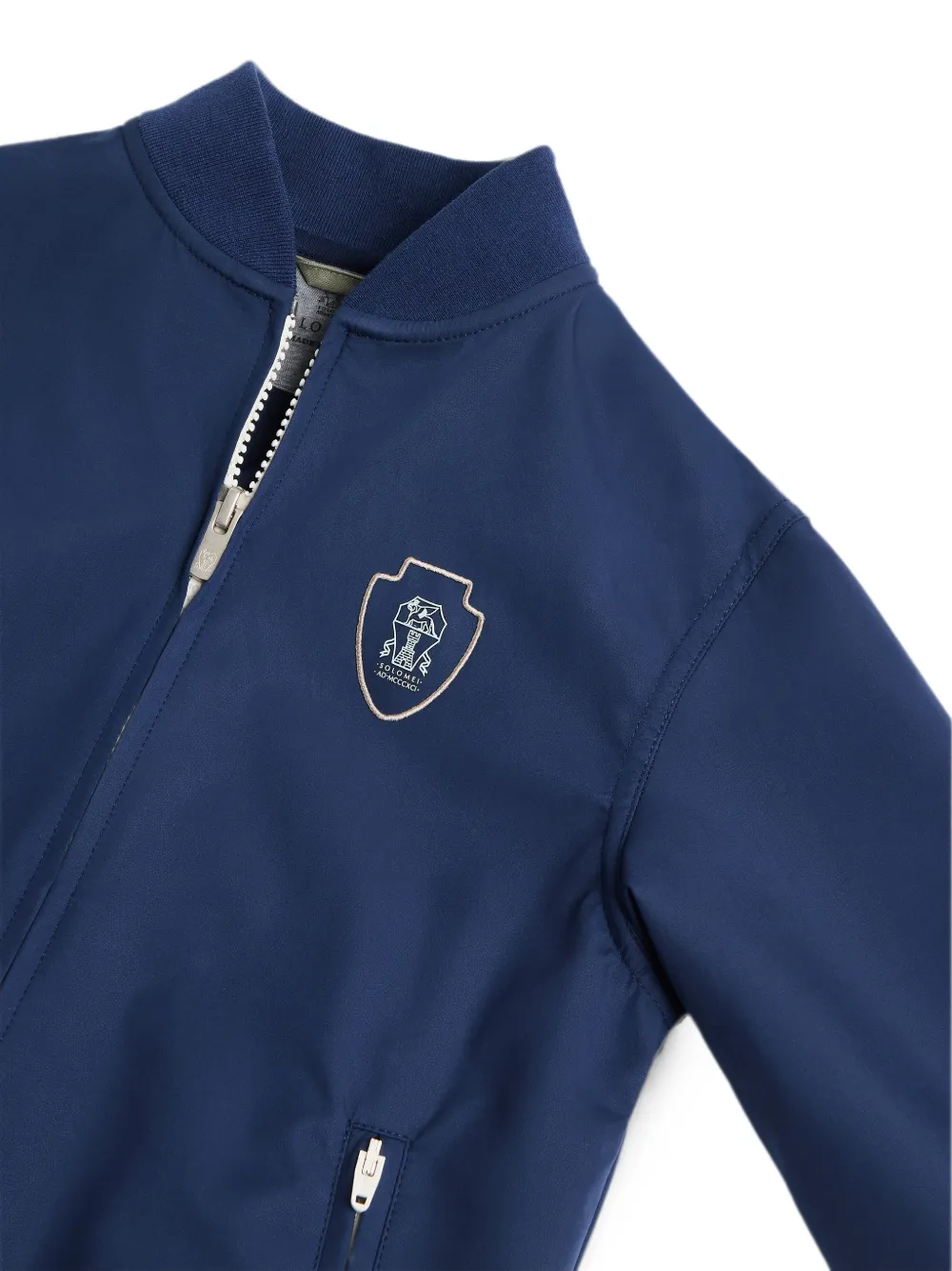 Brunello Cucinelli Kids Nylon sweater met logo-patch Blauw