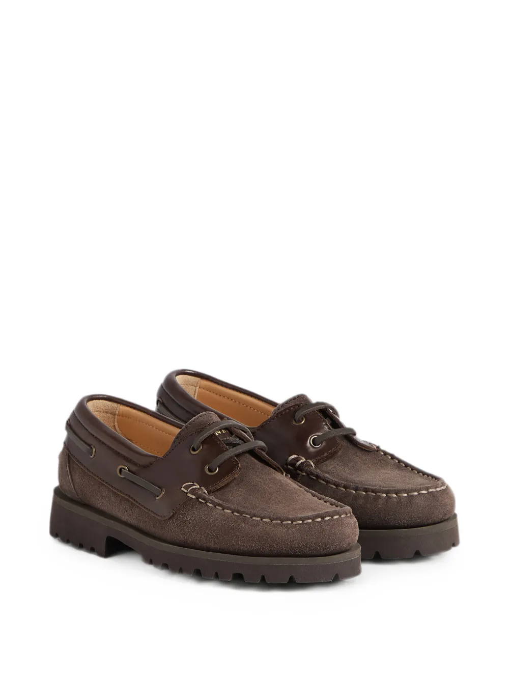 Brunello Cucinelli Kids Suède en kalfsleren bootschoenen Bruin