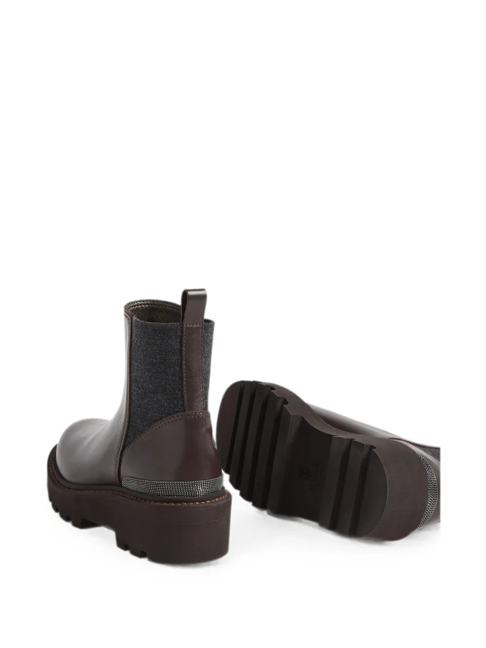 Brunello Cucinelli Kids Matte kalfsleren en stretch-scheerwol Chelsea laarzen met Monili-verfraaiing Bruin