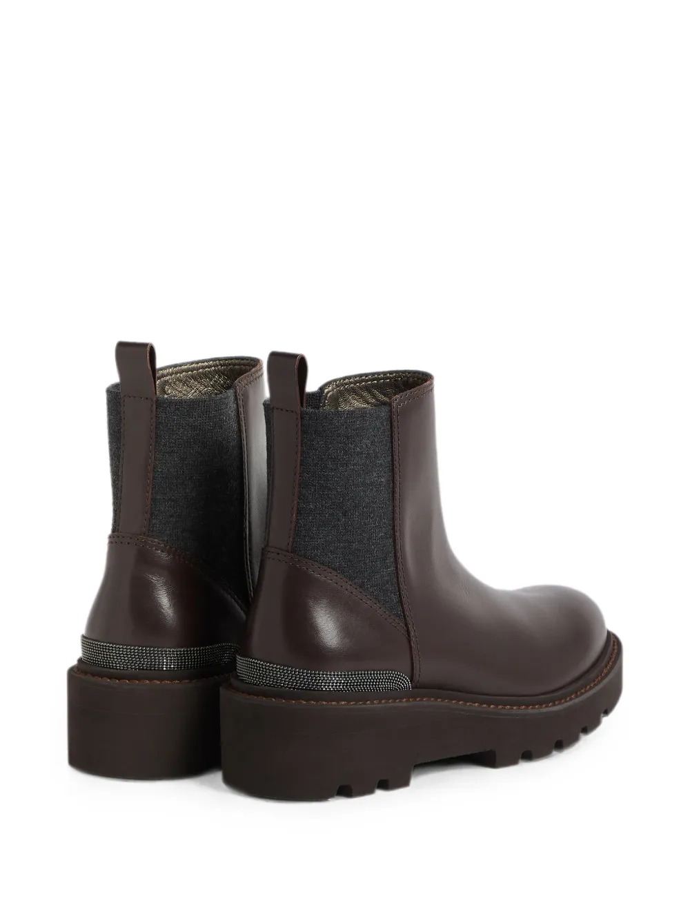 Brunello Cucinelli Kids Matte kalfsleren en stretch-scheerwol Chelsea laarzen met Monili-verfraaiing Bruin