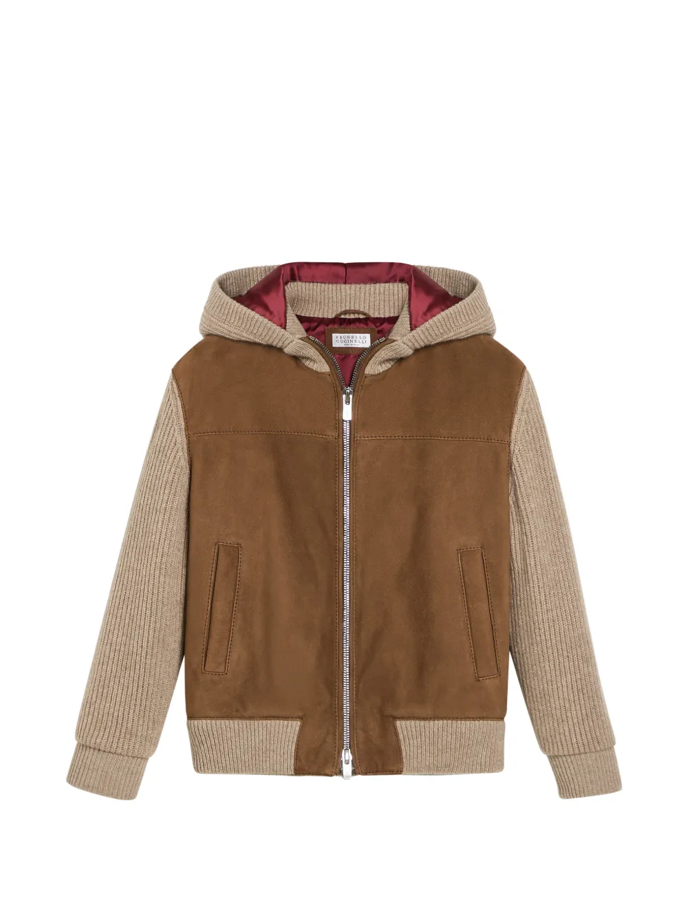 Brunello Cucinelli Kids Gerippte Jacke aus Wildleder und Kaschmir mit Kapuze - Nude