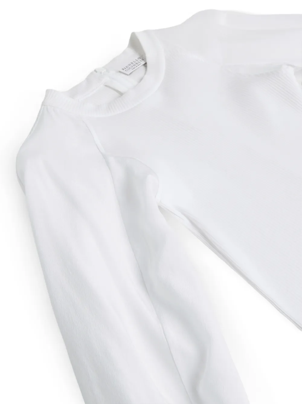 Brunello Cucinelli Kids Stretch-katoenen geribbelde jersey top met Monili-verfraaiing Wit