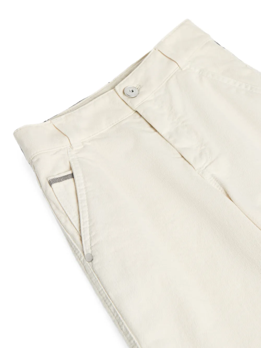 Brunello Cucinelli Kids Denim gewelfde broek met Monili-verfraaiing Beige
