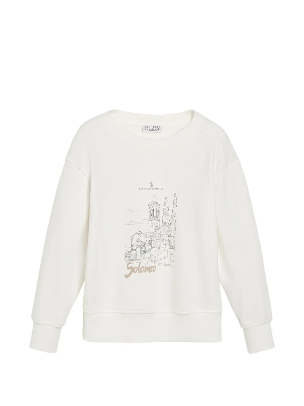 Brunello Cucinelli Kids Sweatshirt aus glattem Baumwollfrottee mit Print - Nude