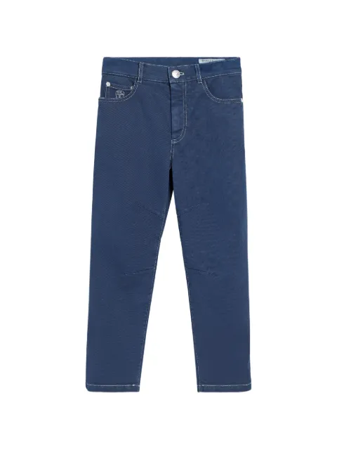 Brunello Cucinelli Kids dyed comfort lightweight denim trousers with contrast stitching