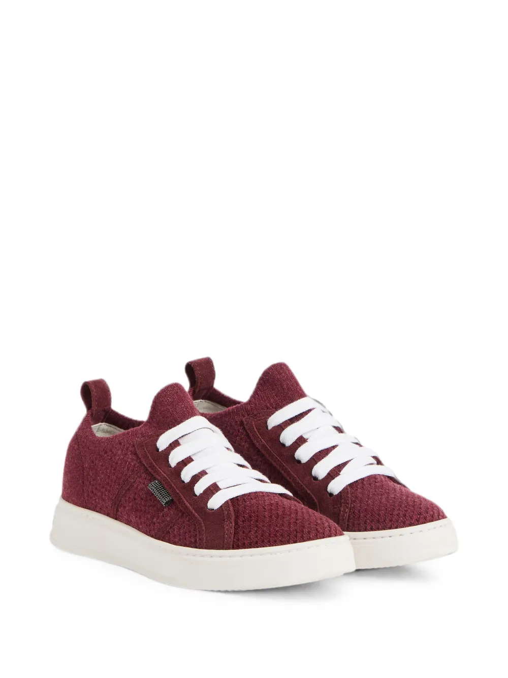 Brunello Cucinelli Kids virgin wool cashmere and silk knit sneakers with Monili Rood