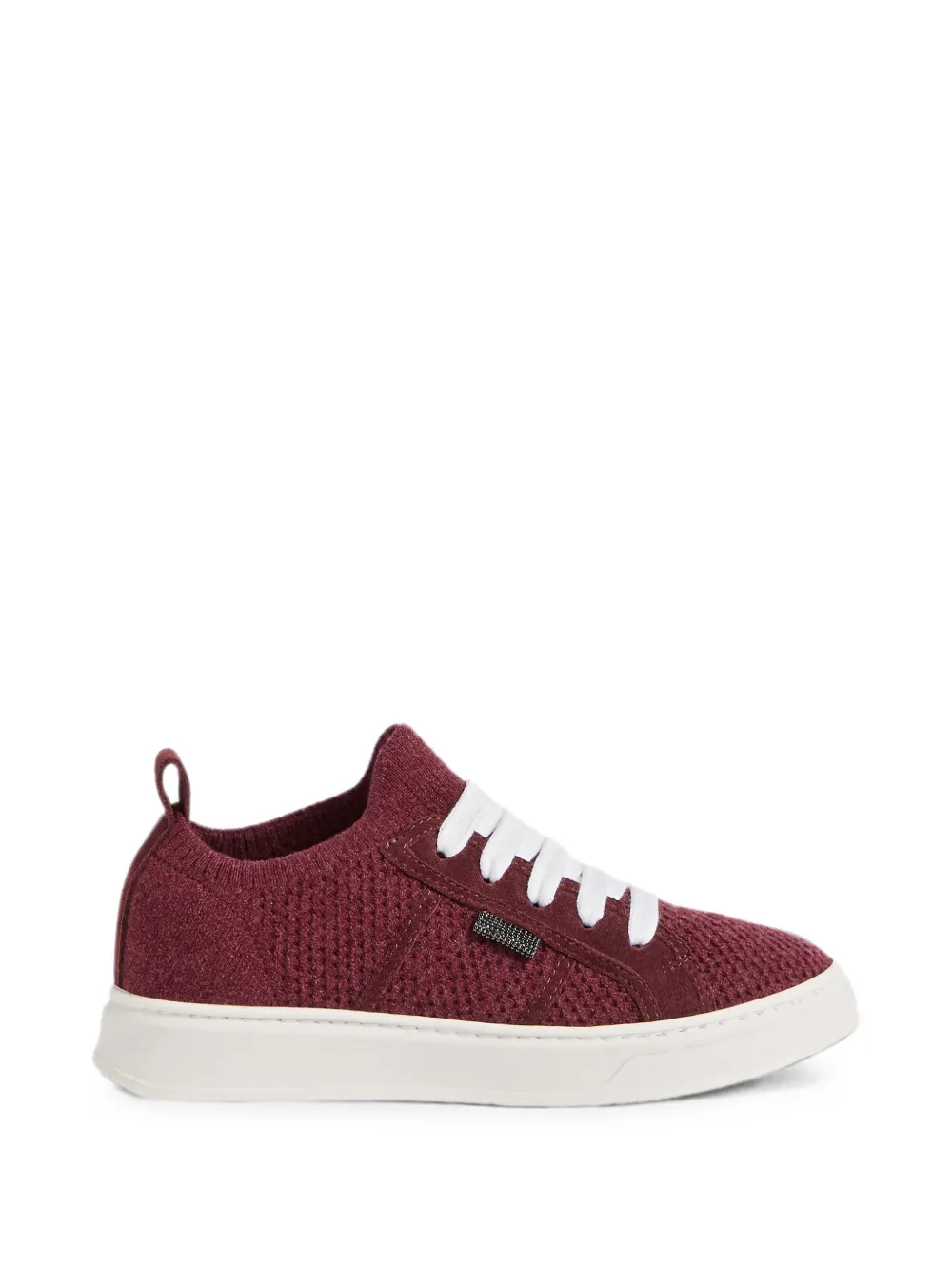 Brunello Cucinelli Kids virgin wool cashmere and silk knit sneakers with Monili Rood