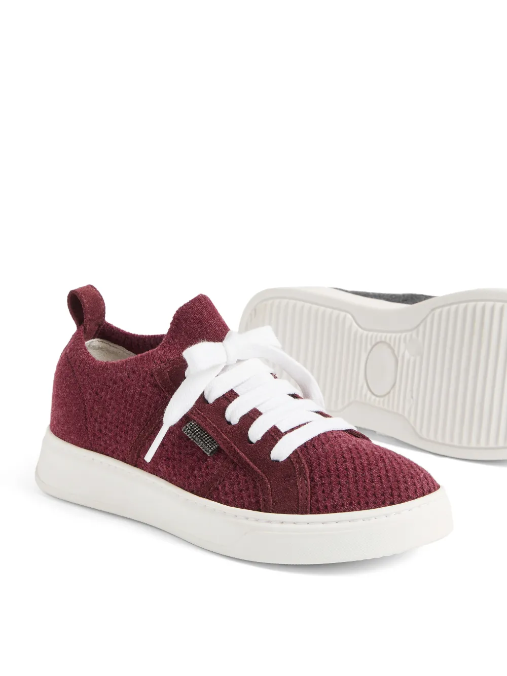 Brunello Cucinelli Kids virgin wool cashmere and silk knit sneakers with Monili Rood