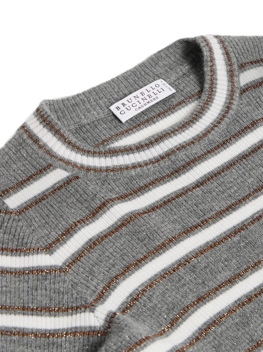 Brunello Cucinelli Kids Geribbelde lichtgewicht trui van kasjmier met strepen Grijs