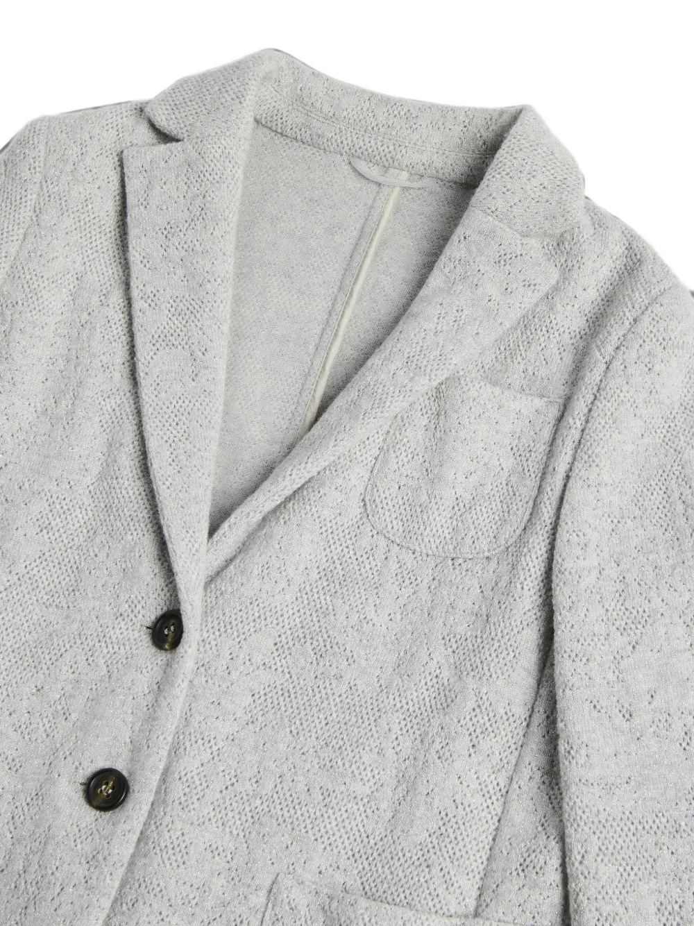 Brunello Cucinelli Kids Jersey blazer van scheerwol en kasjmier met bloemenkant Grijs