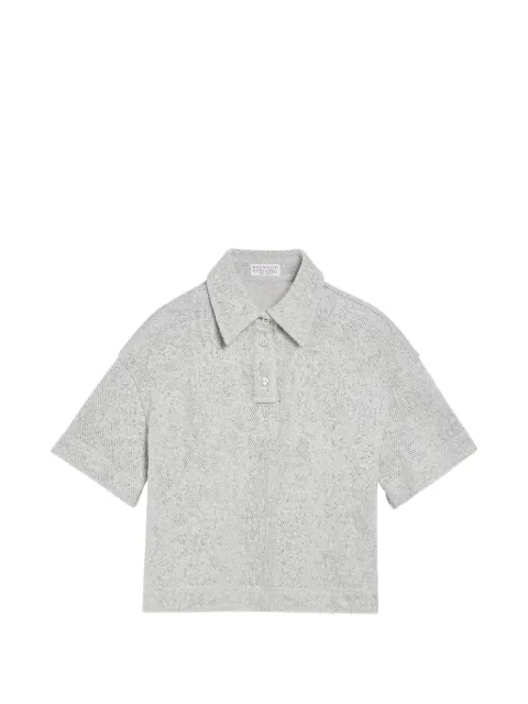 Brunello Cucinelli Kids lace flowers jersey in sparkling virgin wool and cashmere polo shirt