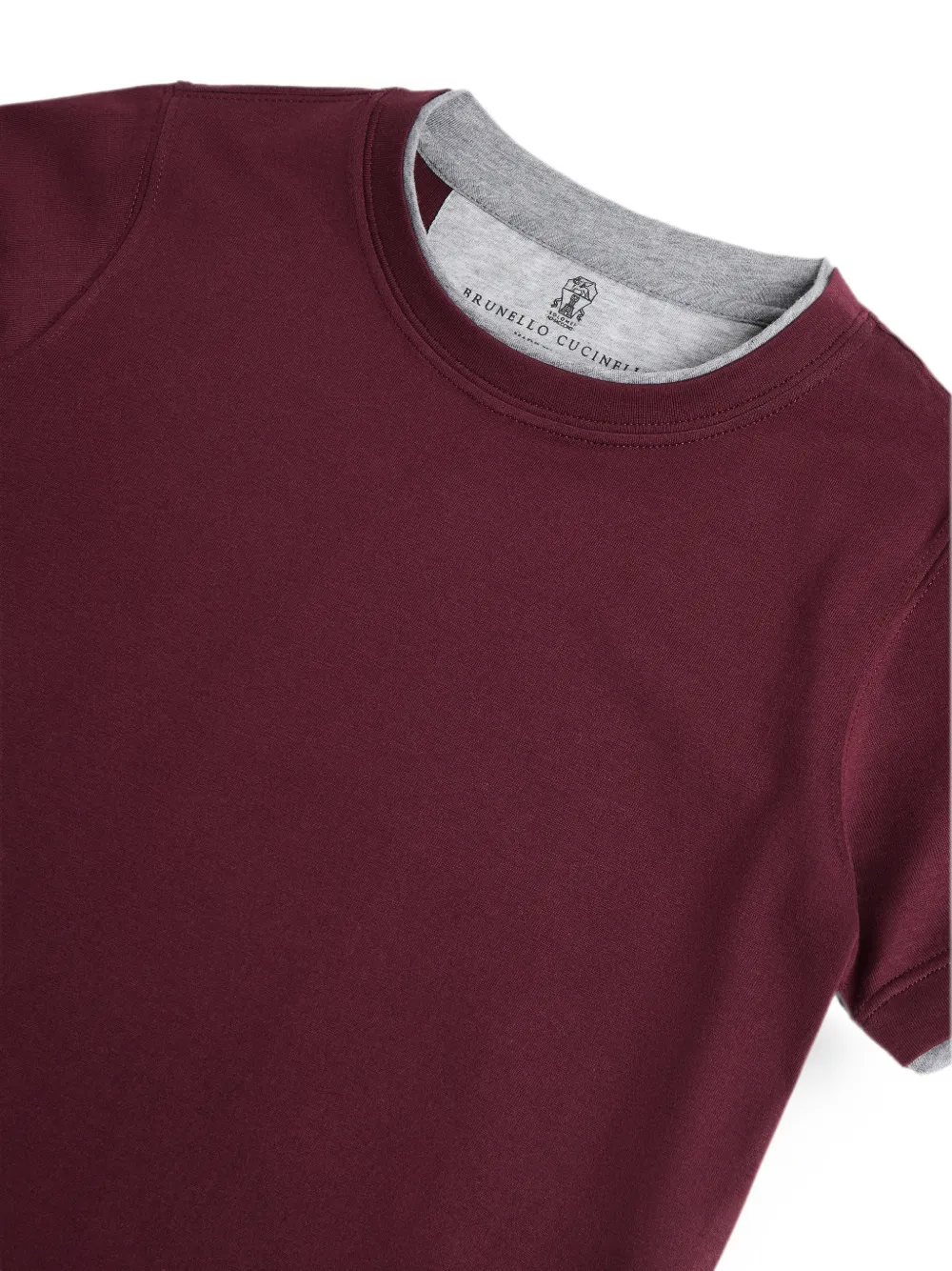 Brunello Cucinelli Kids Katoenen jersey T-shirt met imitatielaag Rood