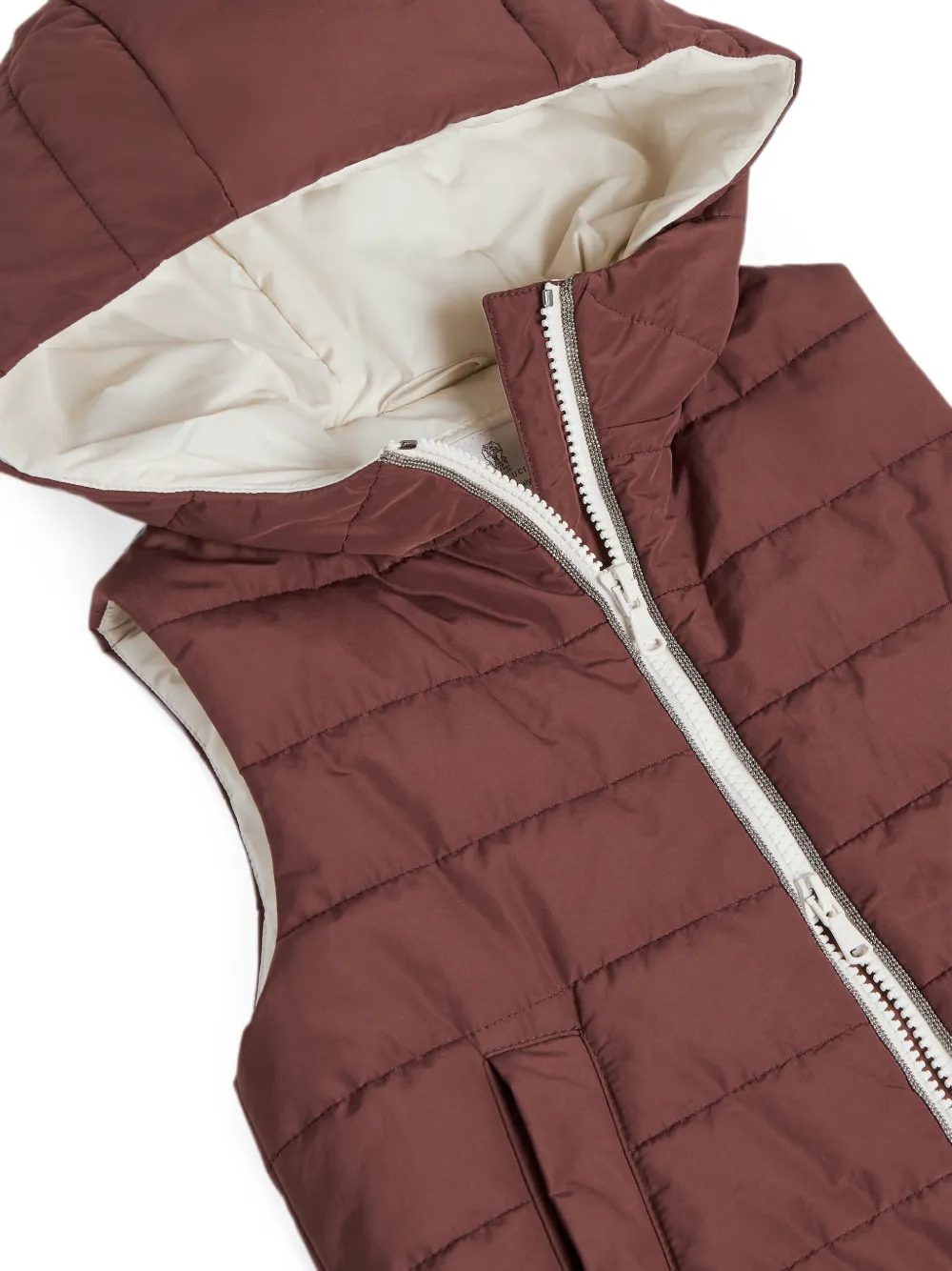 Brunello Cucinelli Kids Katoenen taffeta top met capuchon Thermore voering en Monili-verfraaiing Rood