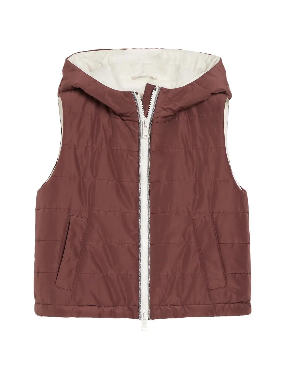 Brunello Cucinelli Kids Kapuzenweste aus Techno-Baumwolltaffeta mit Thermore®-Polsterung und Monili - Rot