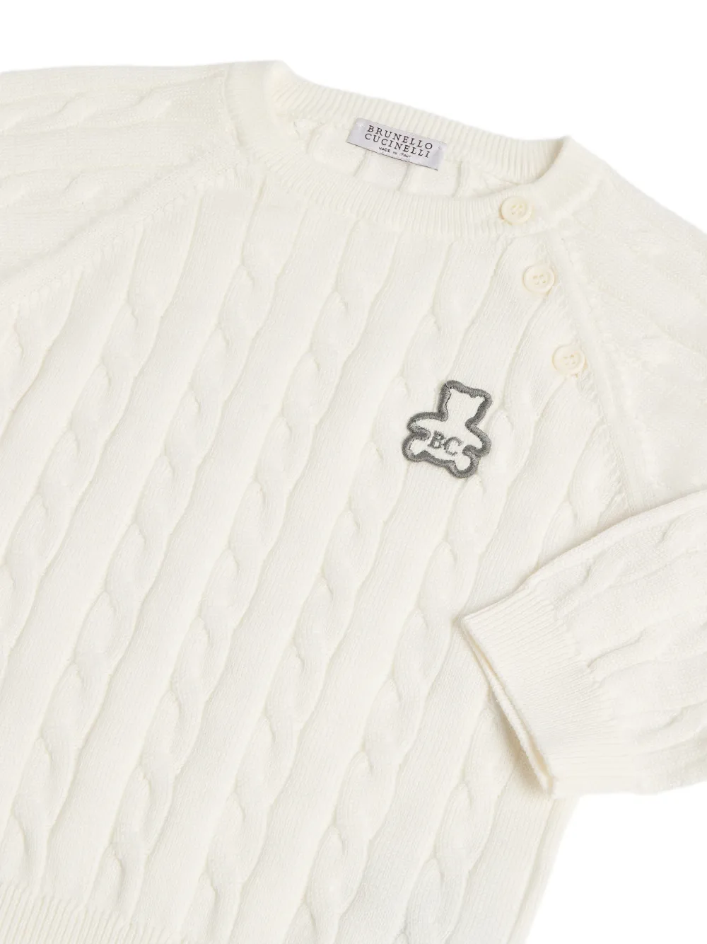 Brunello Cucinelli Kids Kabelgebreide Bernie trui Beige