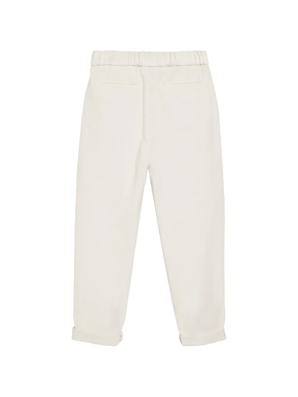 Brunello Cucinelli Kids Katoenen gabardine broek met trekkoord en dubbele plooien Wit