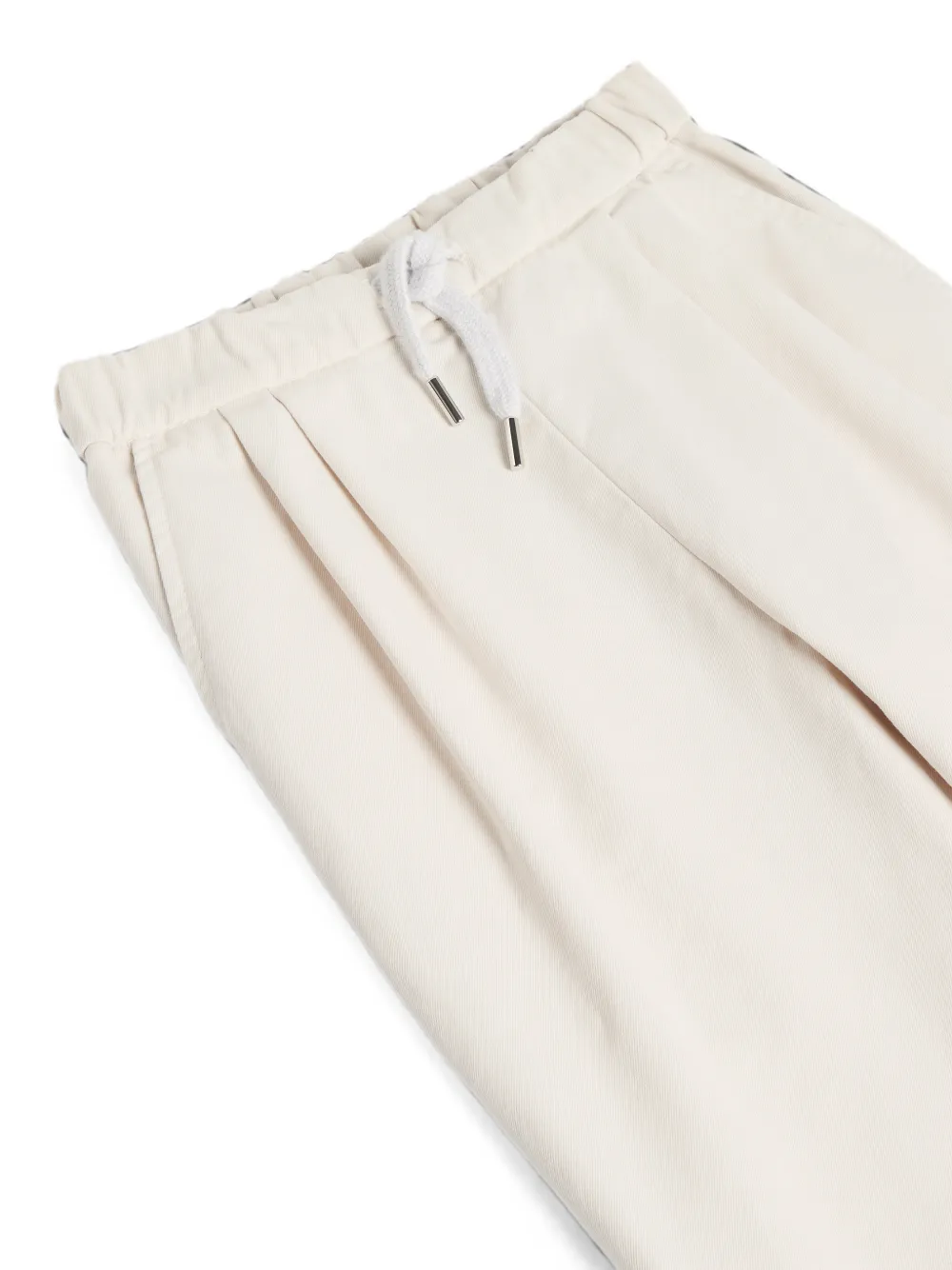 Brunello Cucinelli Kids Katoenen gabardine broek met trekkoord en dubbele plooien Wit