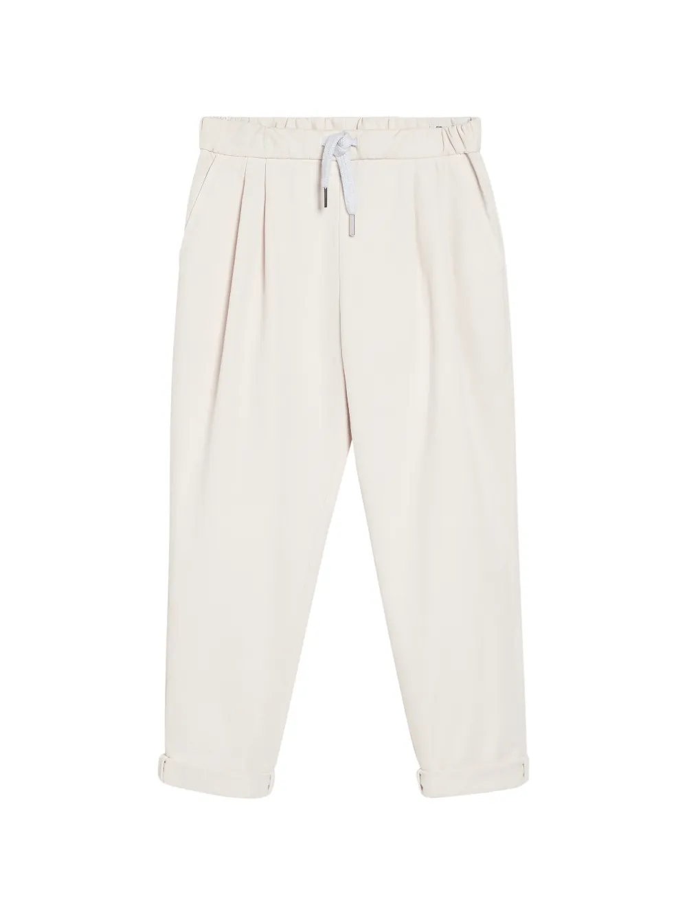 Brunello Cucinelli Kids Stückgefärbte Hose aus verdrehtem Baumwoll-Gabardine mit Kordelzug und Doppelfalten - Weiß