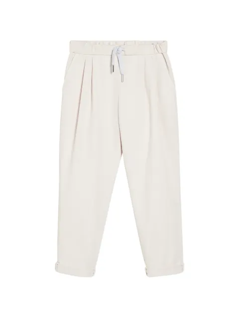 Brunello Cucinelli Kids pantalon en gabardine de coton à lien de resserrage et plis teint en pièce