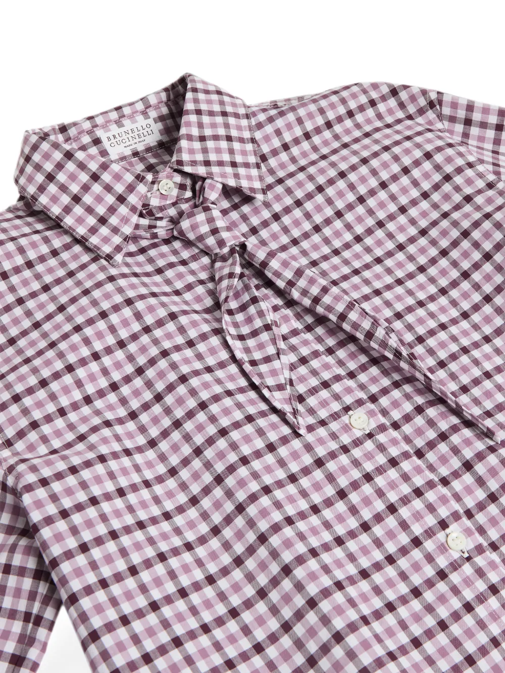 Brunello Cucinelli Kids Geruit popeline katoenen shirt met strik Roze