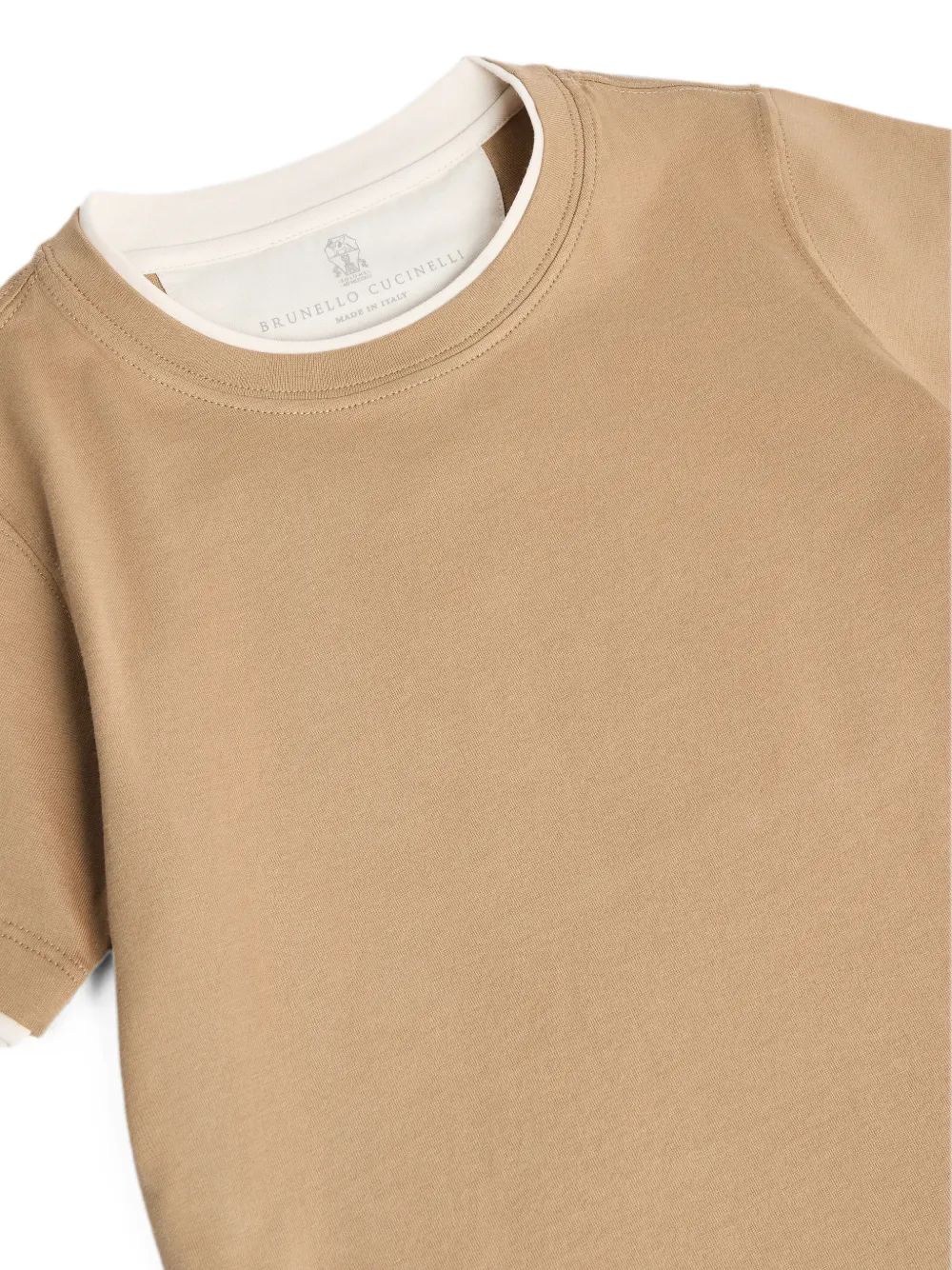 Brunello Cucinelli Kids Katoenen jersey T-shirt met imitatielaag Beige