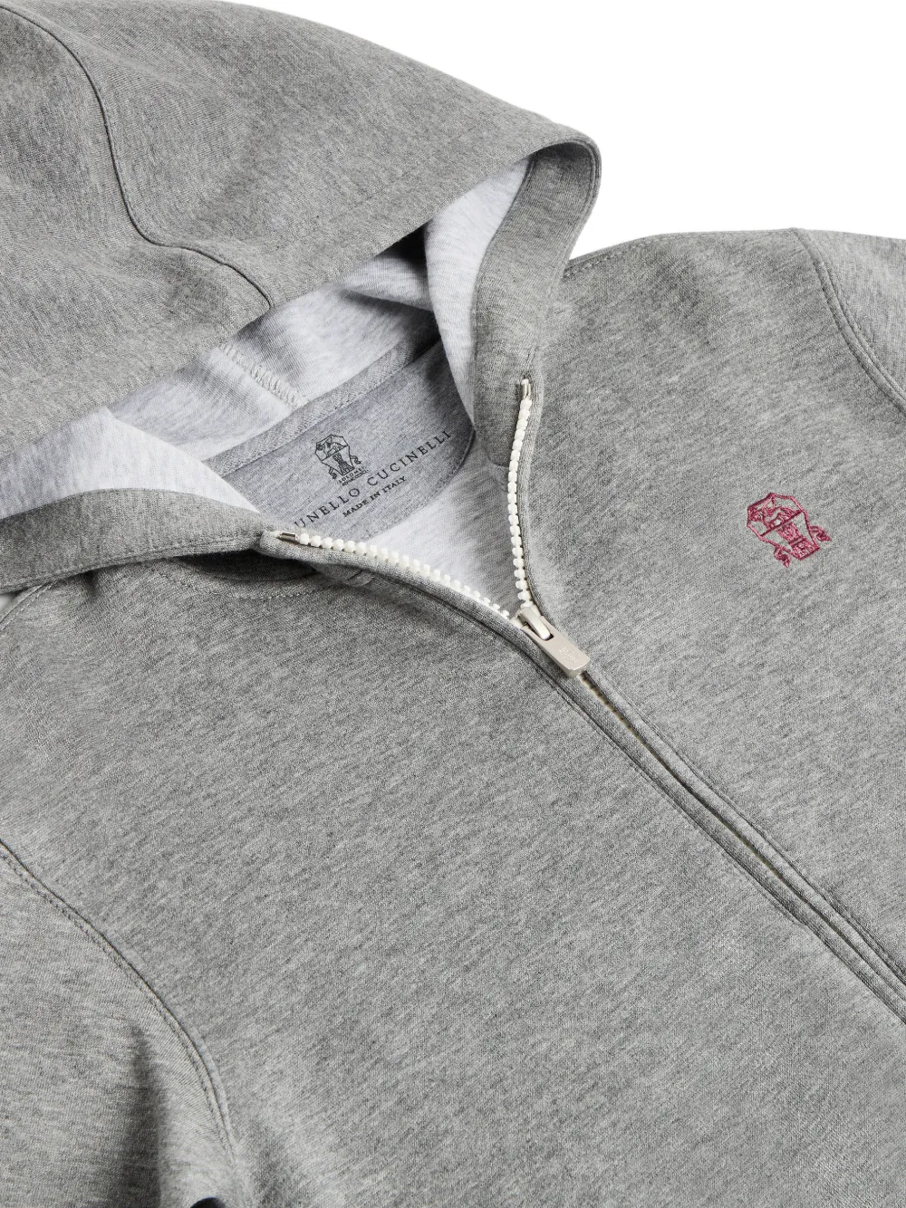 Brunello Cucinelli Kids logo-embroidered zip-up hoodie Grijs