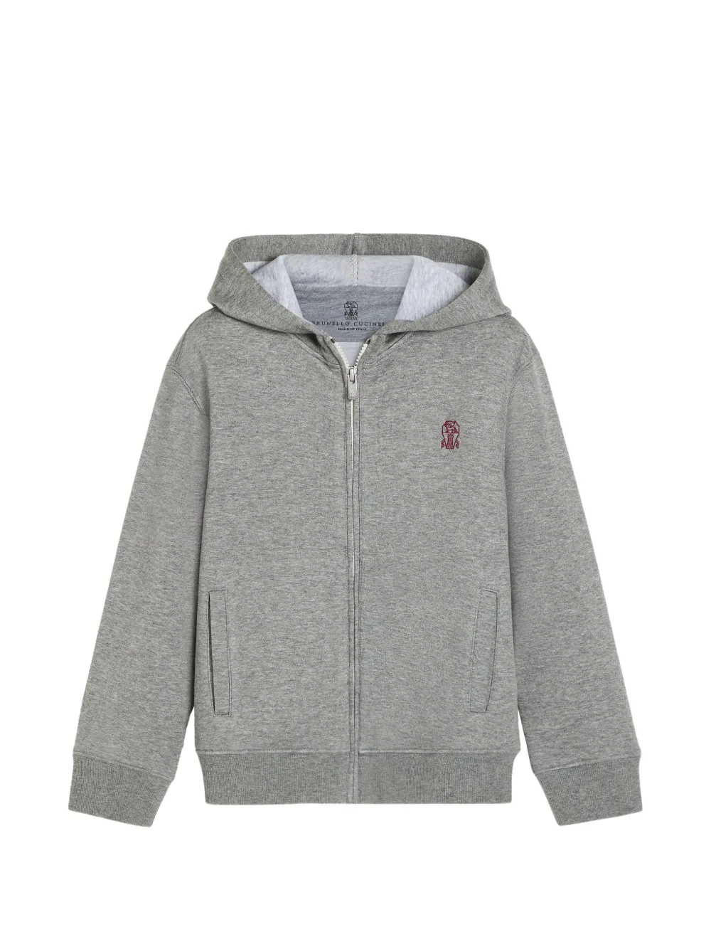 Brunello Cucinelli Kids logo-embroidered zip-up hoodie Grijs