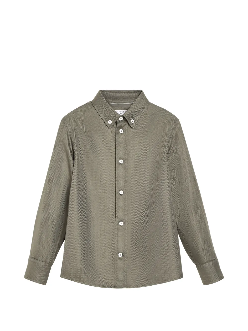 Brunello Cucinelli Kids Stückgefärbtes Hemd aus Baumwolle mit Chevron-Muster und Button-down-Kragen - Grün