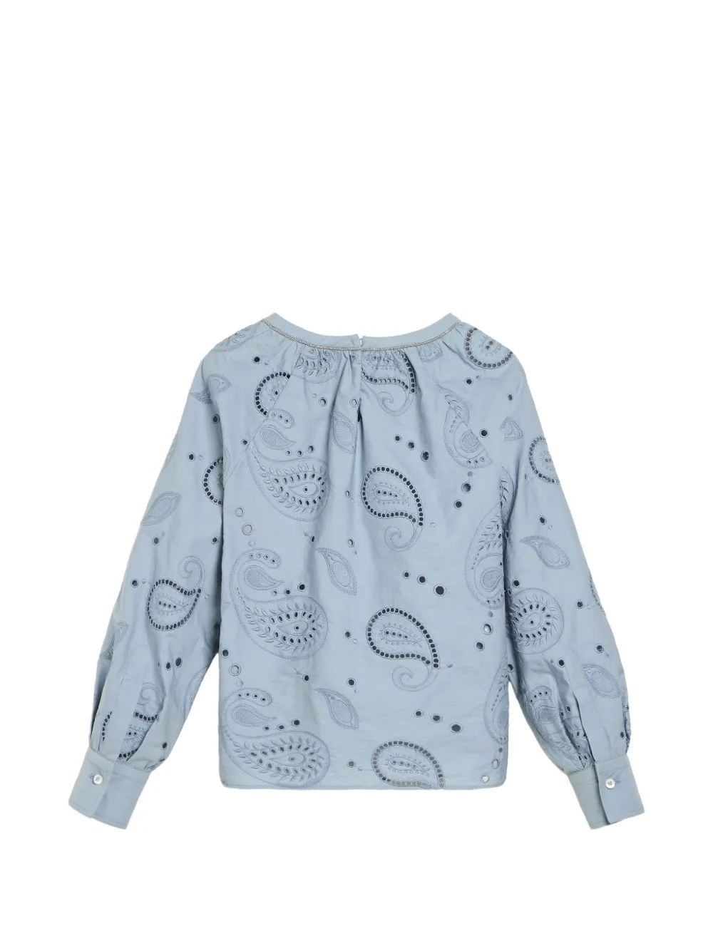 Brunello Cucinelli Kids Broderie anglaise katoenen top met paisley-patroon en Monili-verfraaiing Blauw