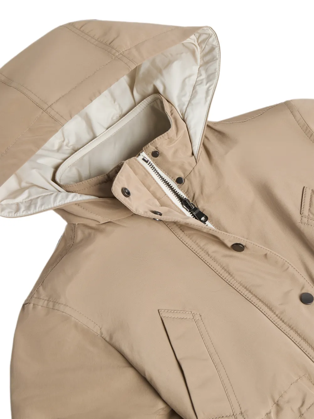 Brunello Cucinelli Kids Katoenen taffeta parka met Thermore vulling Beige
