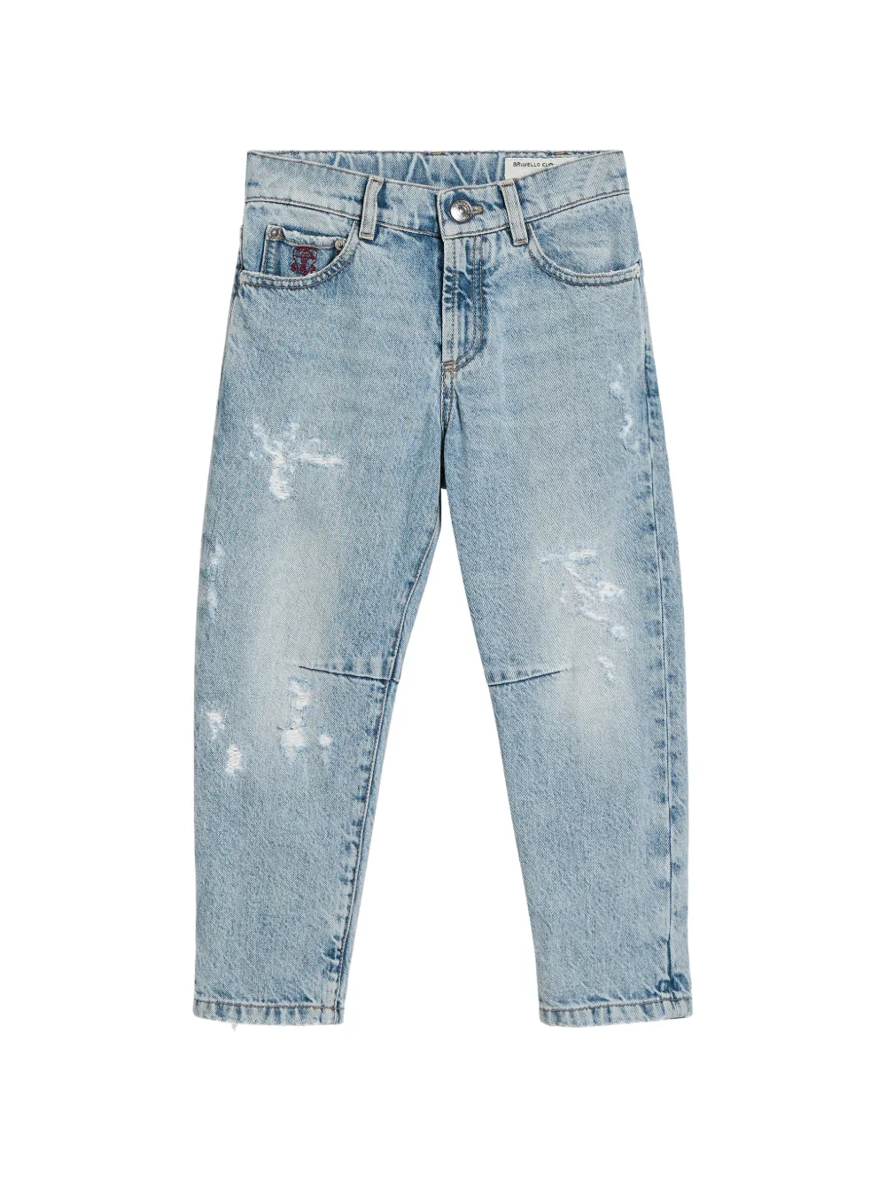 Brunello Cucinelli Kids distressed-finish five-pocket jeans - Blu