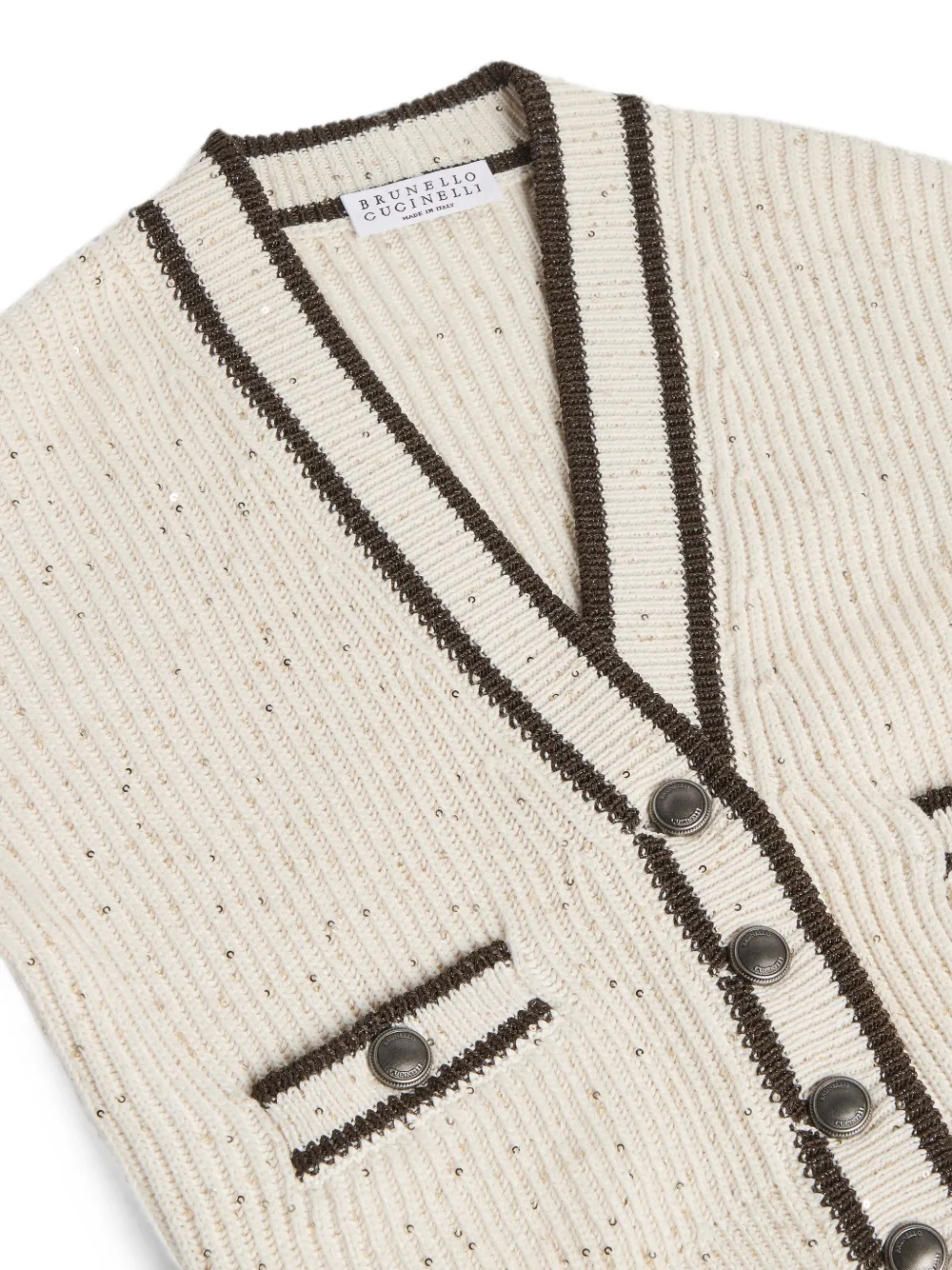 Brunello Cucinelli Kids Ribgebreid katoenen vest Beige