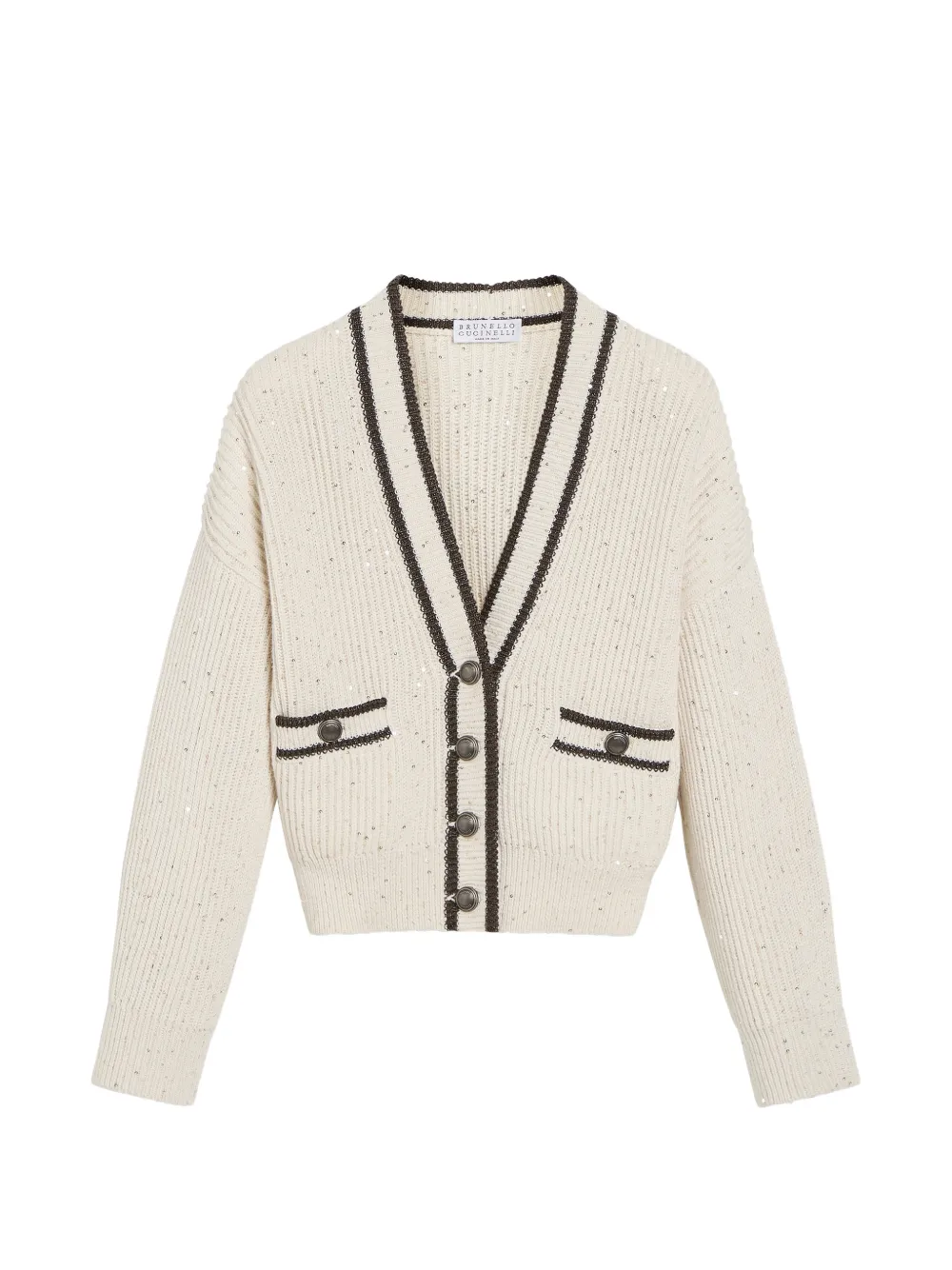 Brunello Cucinelli Kids Gerippter Cardigan mit Rautengarn - Nude