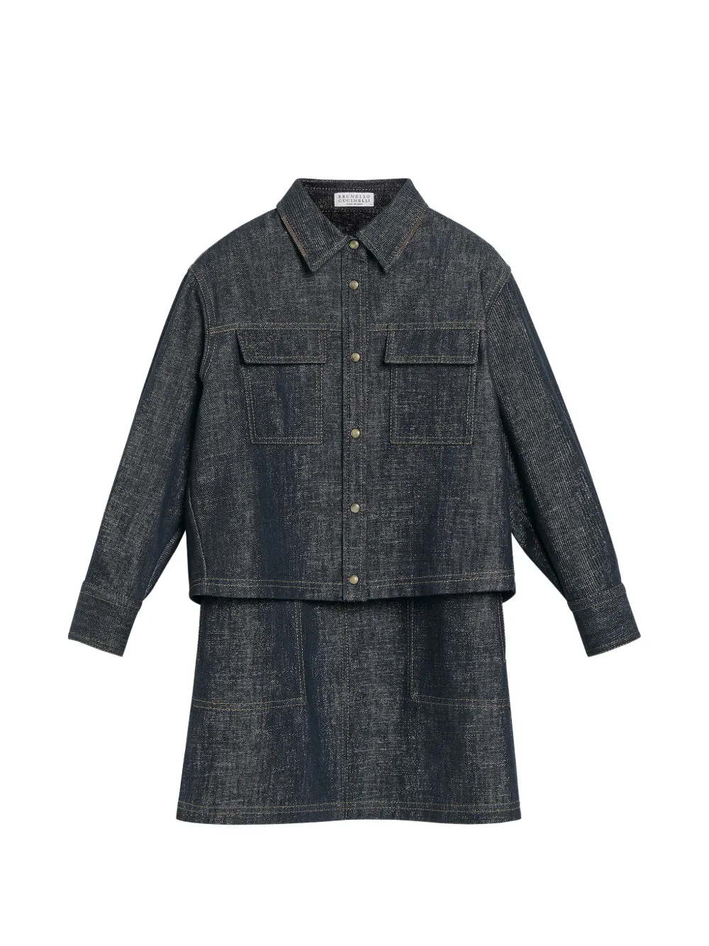 Brunello Cucinelli Kids Latzhosen-Set aus funkelndem No-Fade-Denim mit Monili - Blau
