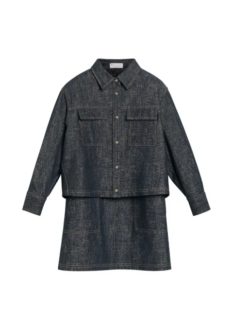 Brunello Cucinelli Kids sparkling no-fade denim dungaree dress set with Monili