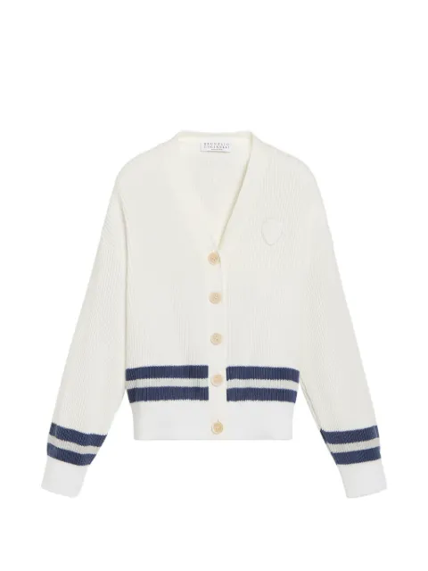 Brunello Cucinelli Kids cárdigan de canalé inglés con rayas y logo