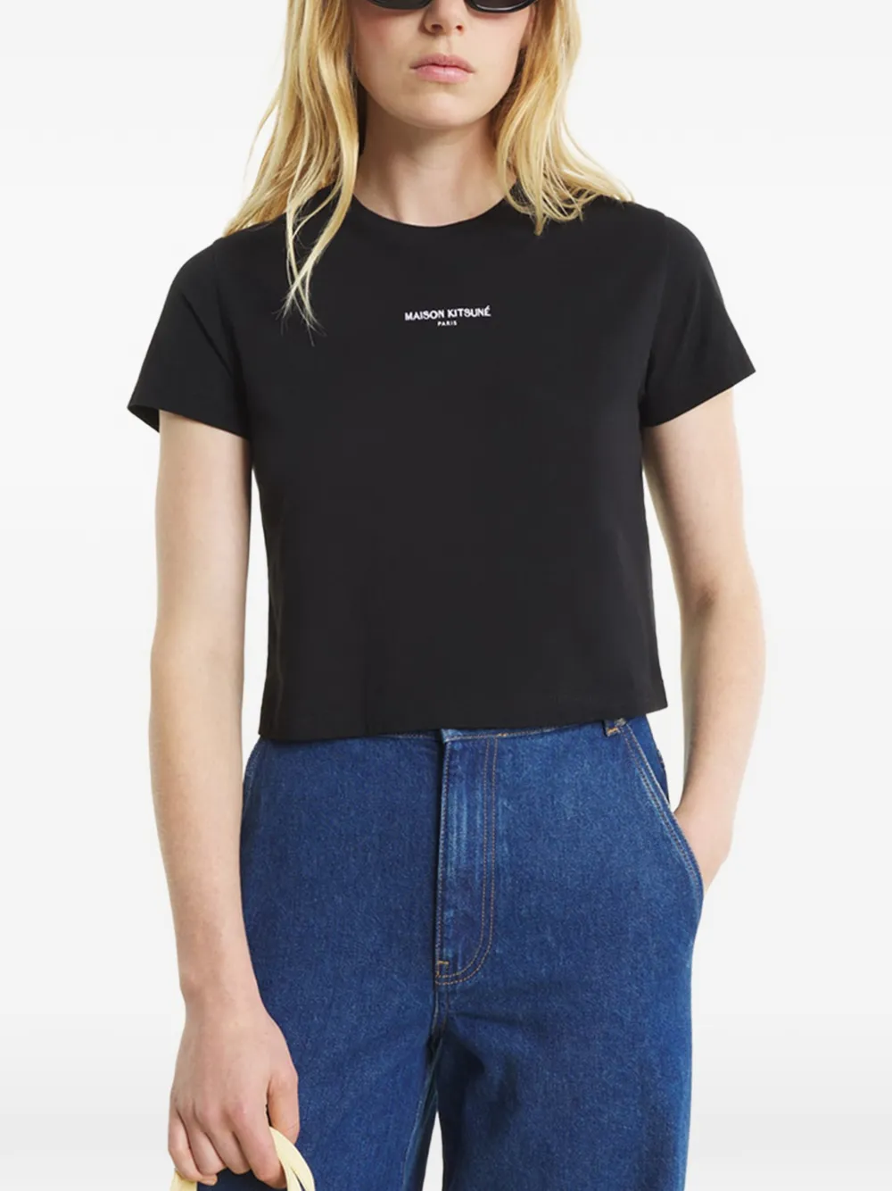 Maison Kitsuné Cropped T-shirt met logoprint Zwart