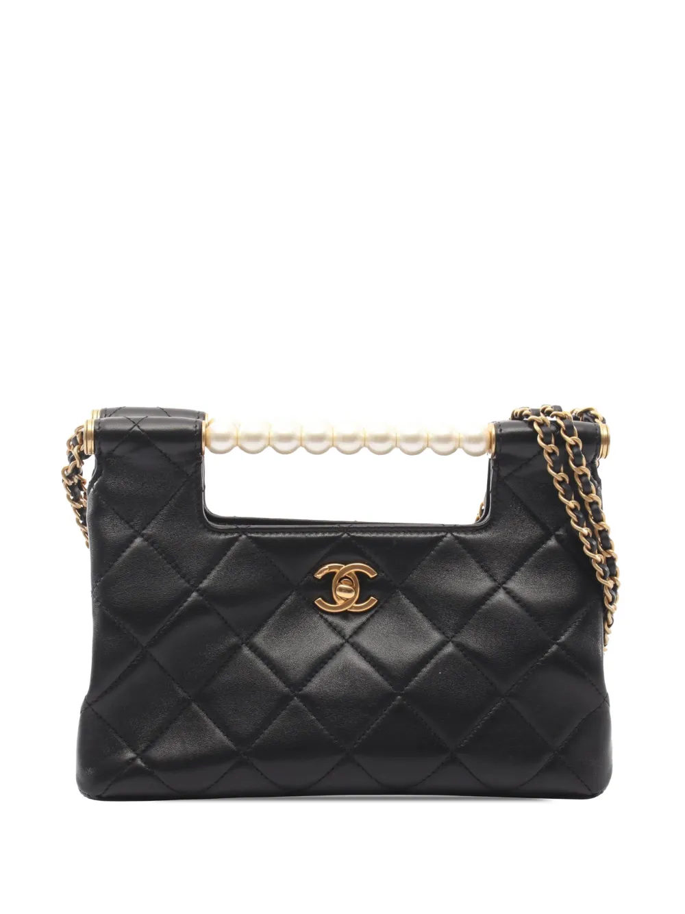 CHANEL Pre-Owned 2021-2026 Small Lambskin Pearl Handle Tote shoulder bag - Black