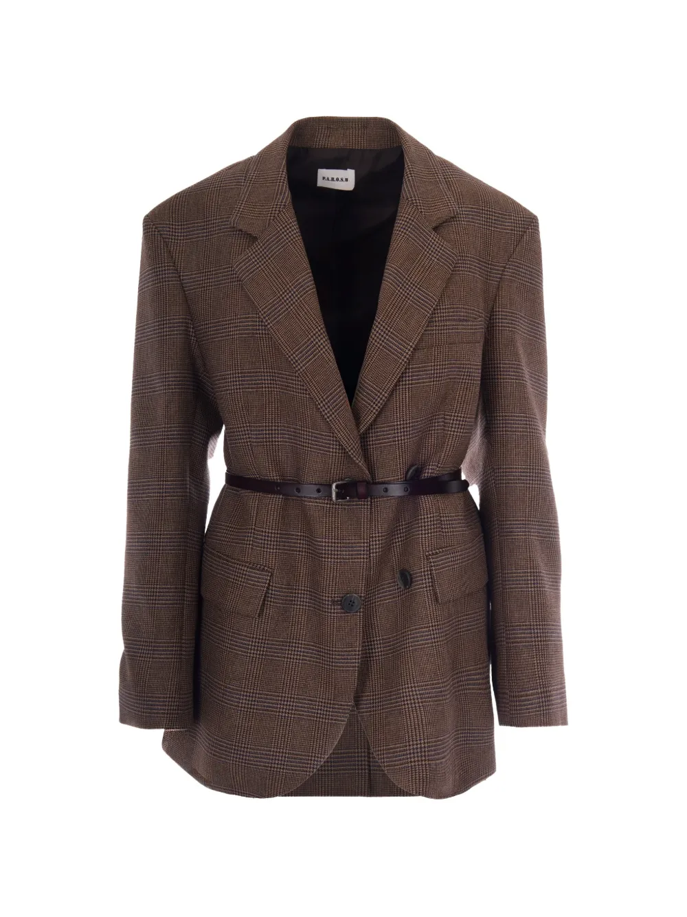 P.A.R.O.S.H. belted checked-pattern blazer - Marrone